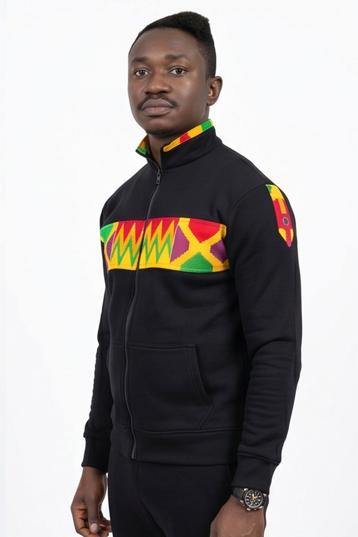 Black Kente Eyelet Zip-Up Tracksuit - Image 6