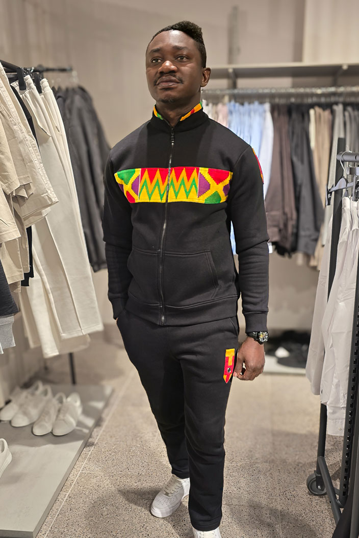 Black Kente Eyelet Zip-Up Tracksuit